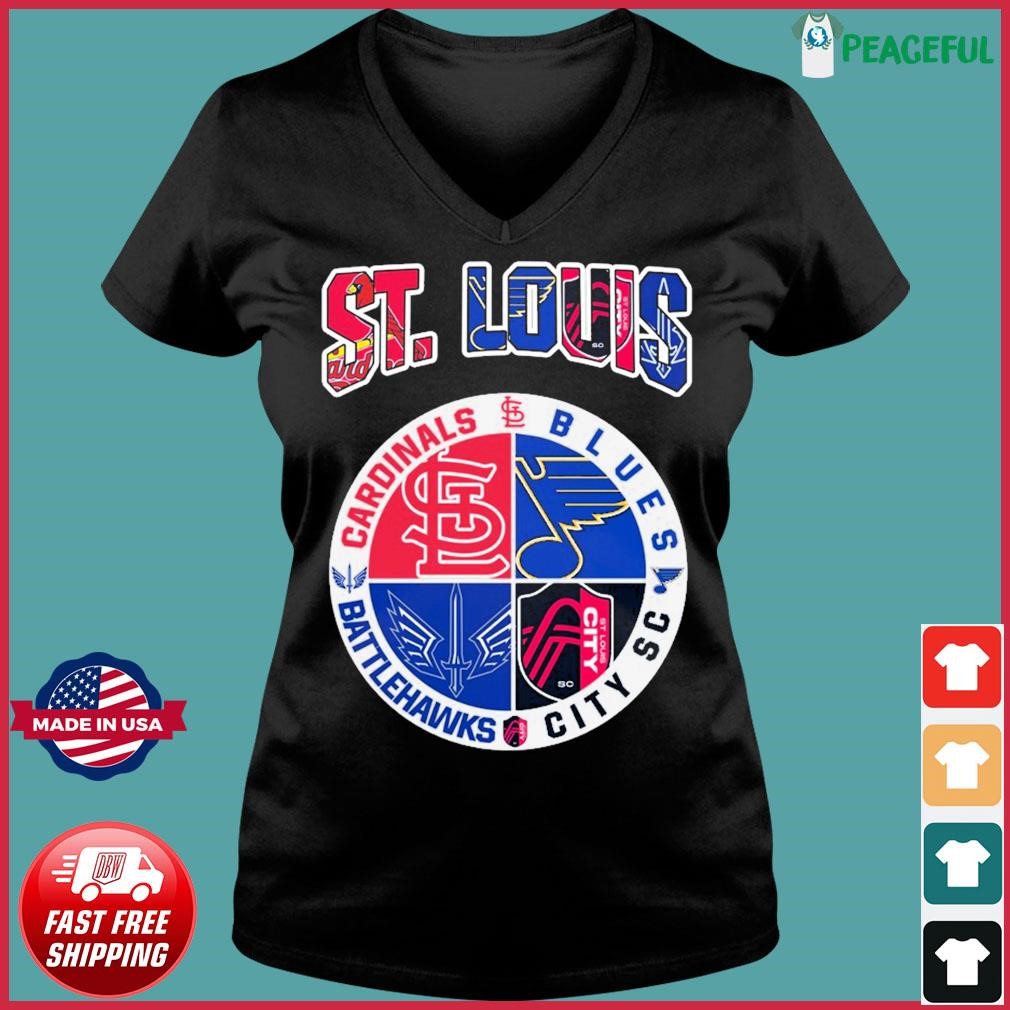 St. Louis Cardinals St. Louis Blues St. Louis Battlehawks St. Louis City SC  logo St. Louis city 2023 shirt, hoodie, sweater, long sleeve and tank top