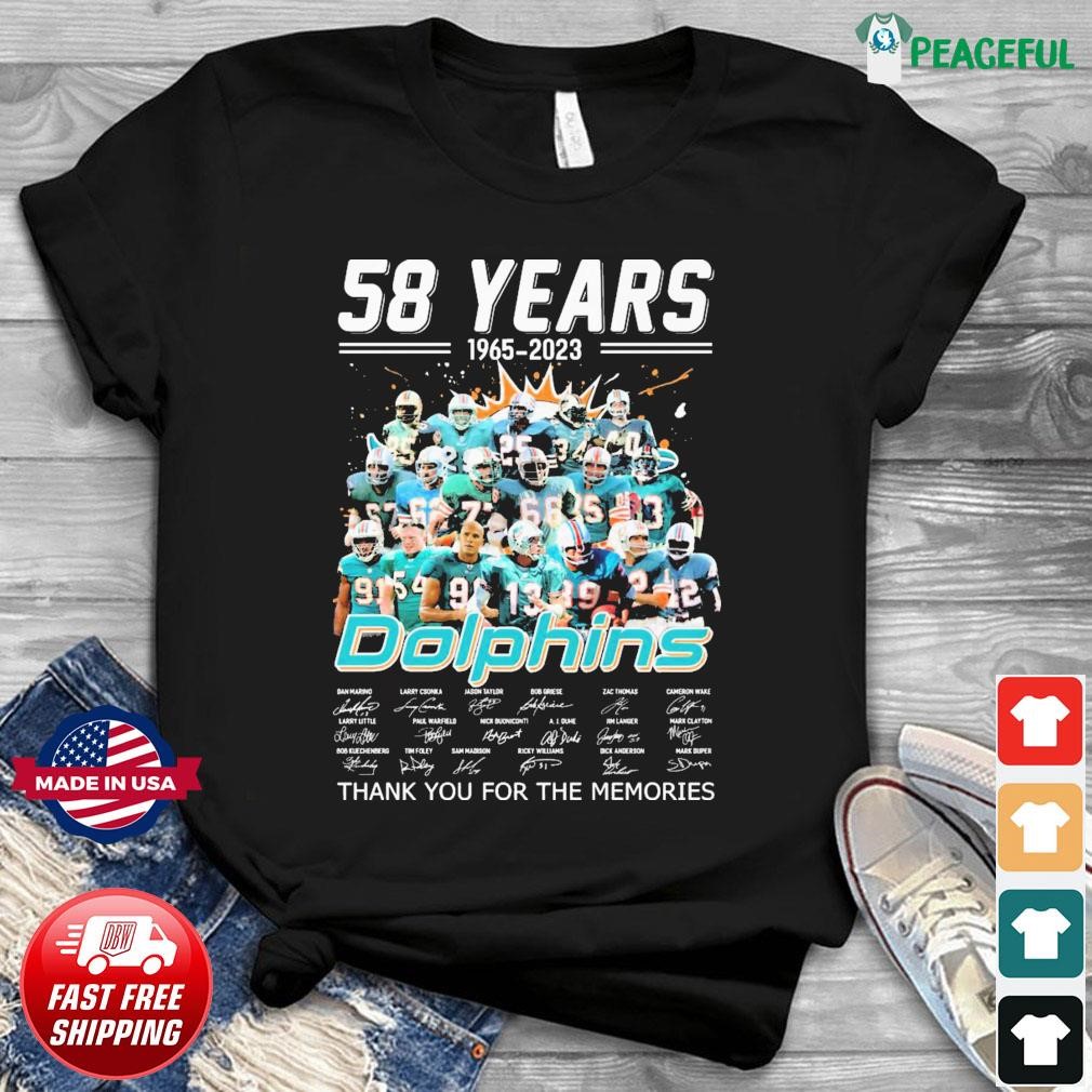 58 Years Miami Dolphins 1965-2023 Thank You For The Memories Signatures  Shirt, hoodie, sweater, long sleeve and tank top