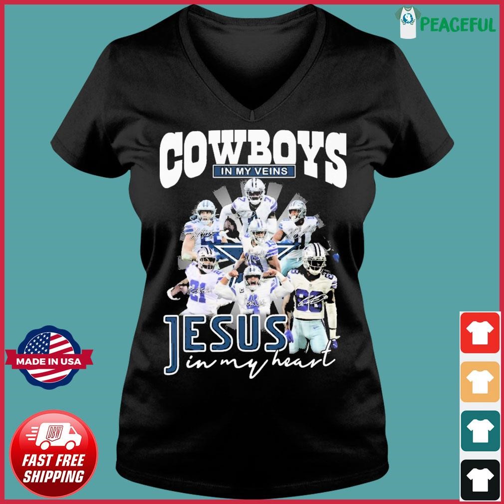 Funny Dallas Cowboys in my veins Jesus in my heart signatures shirt,  hoodie, sweater, long sleeve and tank top