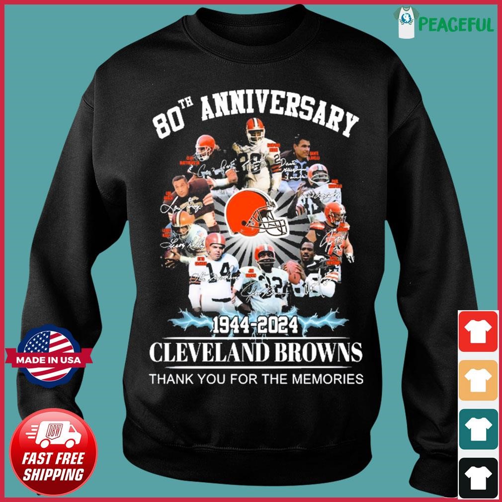 Funny Cleveland Browns 75th anniversary 1946 2021 signatures thank you for  the memories shirt, hoodie, sweater, long sleeve and tank top