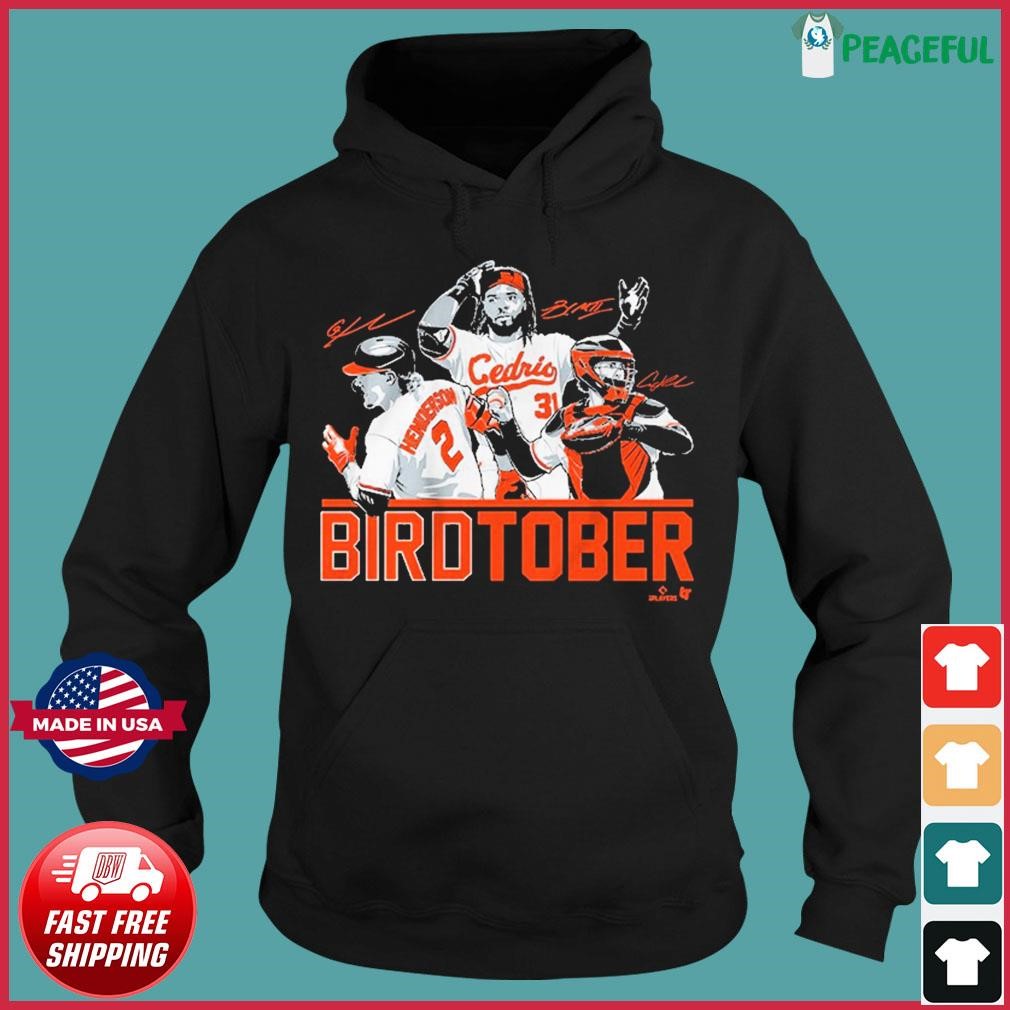 Official Birdtober adley rutschman gunnar henderson cedric mullins baltimore  orioles T-shirt, hoodie, tank top, sweater and long sleeve t-shirt