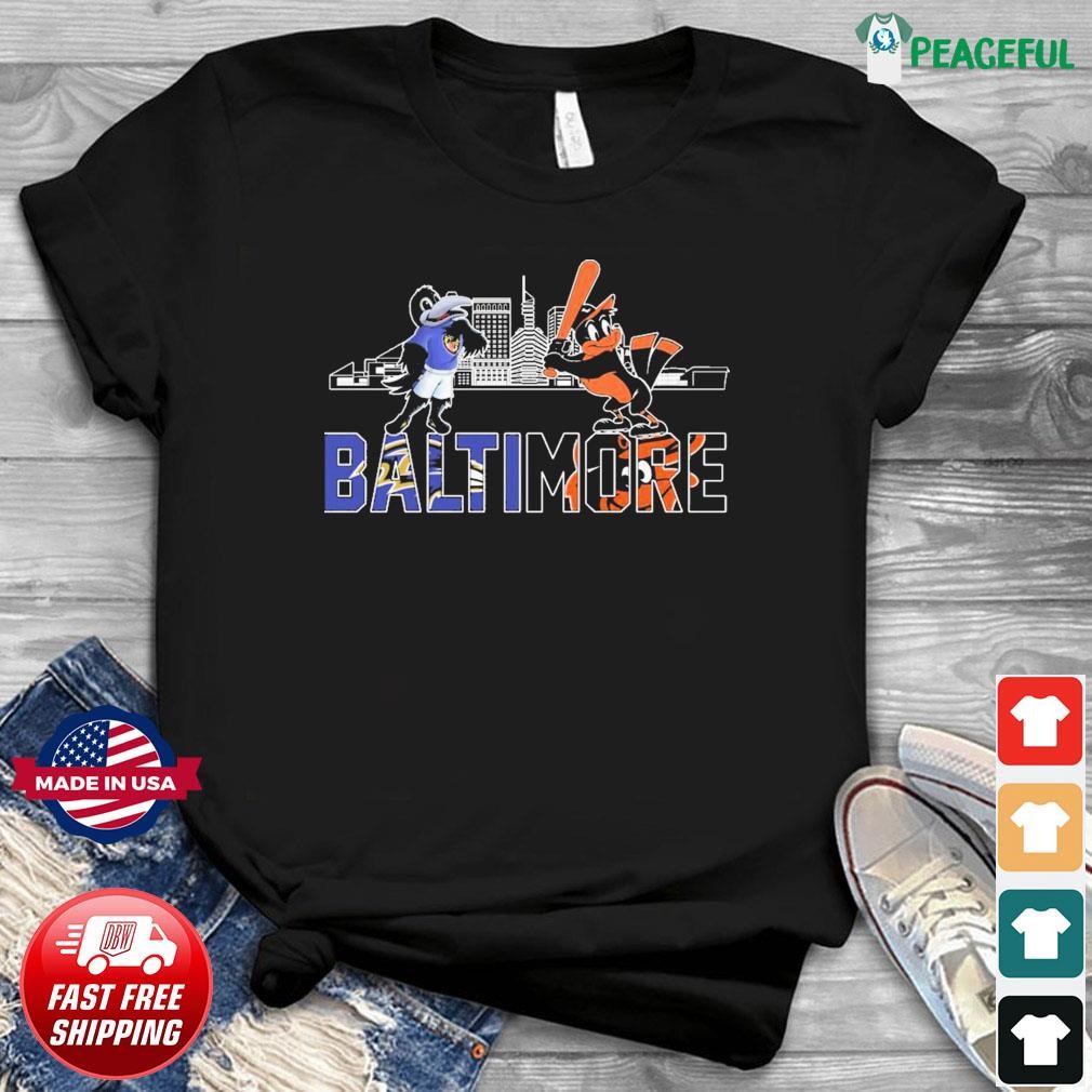 Baltimore Raven And Baltimore Orioles Mascots Skyline Shirt, hoodie,  sweater, long sleeve and tank top