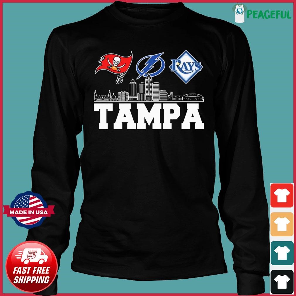 Tampa Bay Buccaneers Bay Rays Bay Lightning skyline logo shirt, hoodie,  sweater, long sleeve and tank top