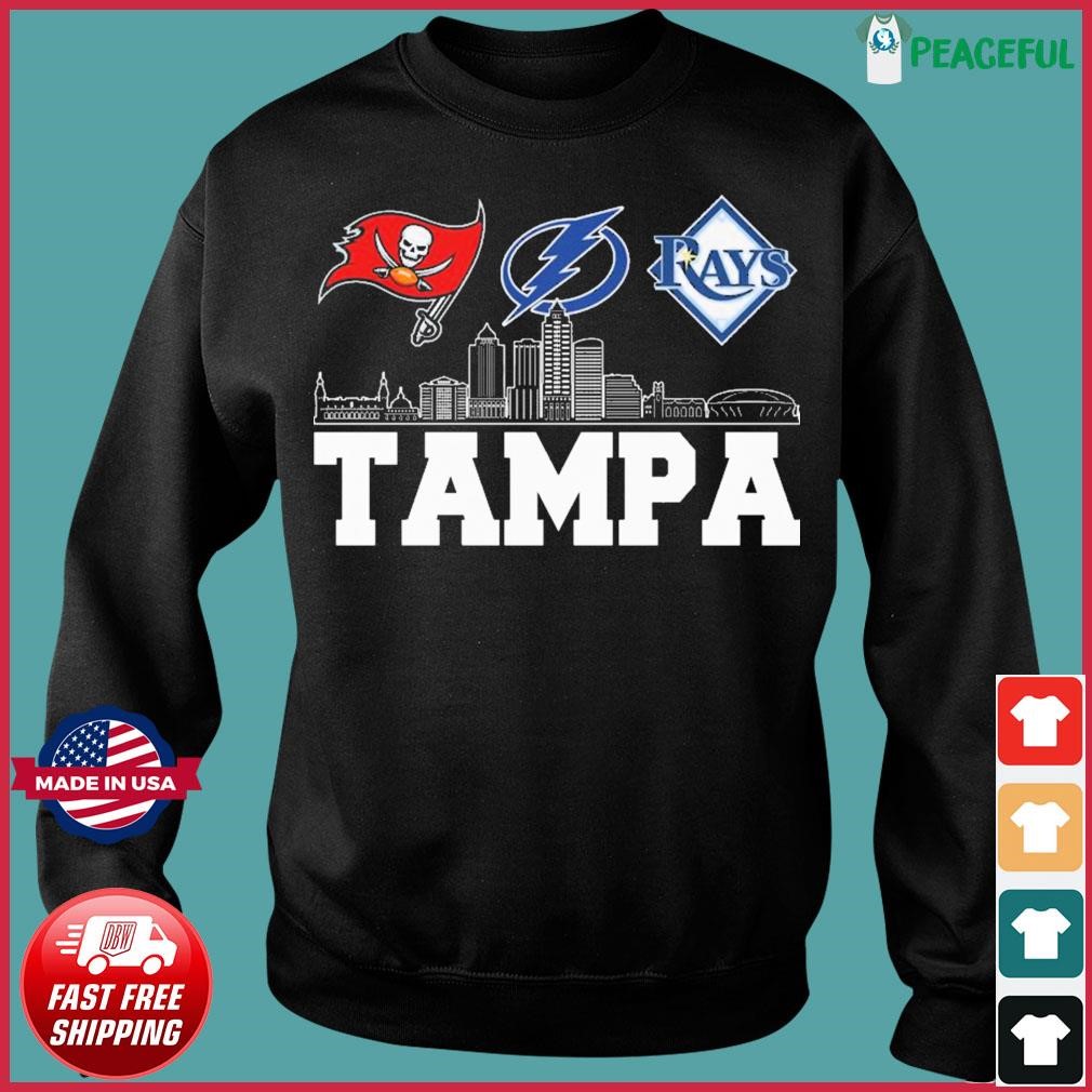 Tampa Bay Buccaneers Bay Rays Bay Lightning skyline logo shirt, hoodie,  sweater, long sleeve and tank top