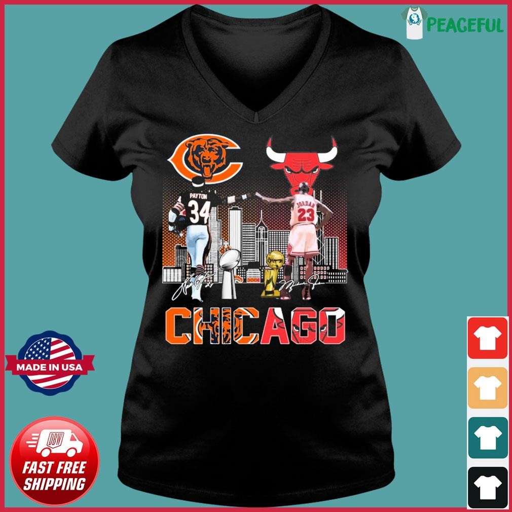 Chicago Sport Teams Walter Payton And Michael Jordan Skyline Signatures  Shirt - Shibtee Clothing