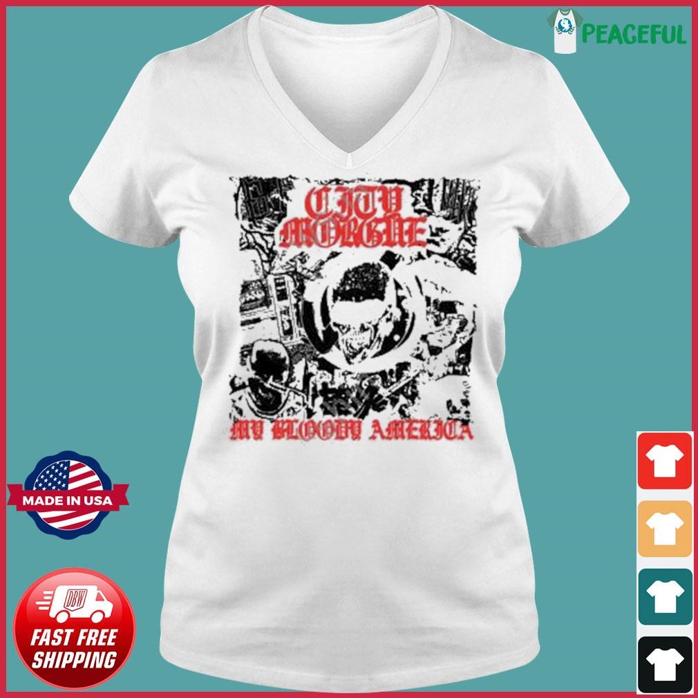 City Morgue My Bloody America Punk White Shirt Ladies V-neck Tee.jpg