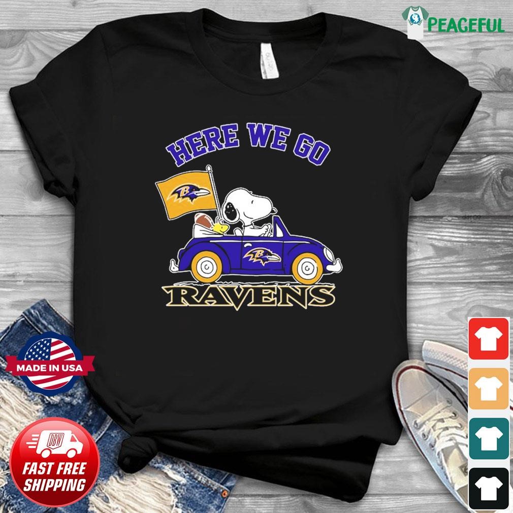 Baltimore Ravens Snoopy and Charlie Brown with Woodstock cartoon T