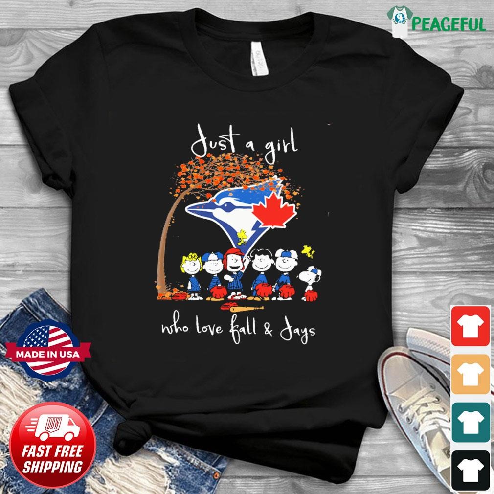 Peanuts Snoopy Just A Woman Who Loves Fall and Toronto Blue Jays t