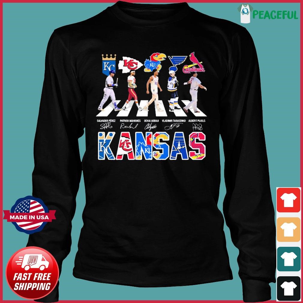 Kansas Jayhawks and Kansas City Chiefs Kansas City Royals Mahomes Agbaji  Perez signatures shirt, hoodie, sweater, long sleeve and tank top