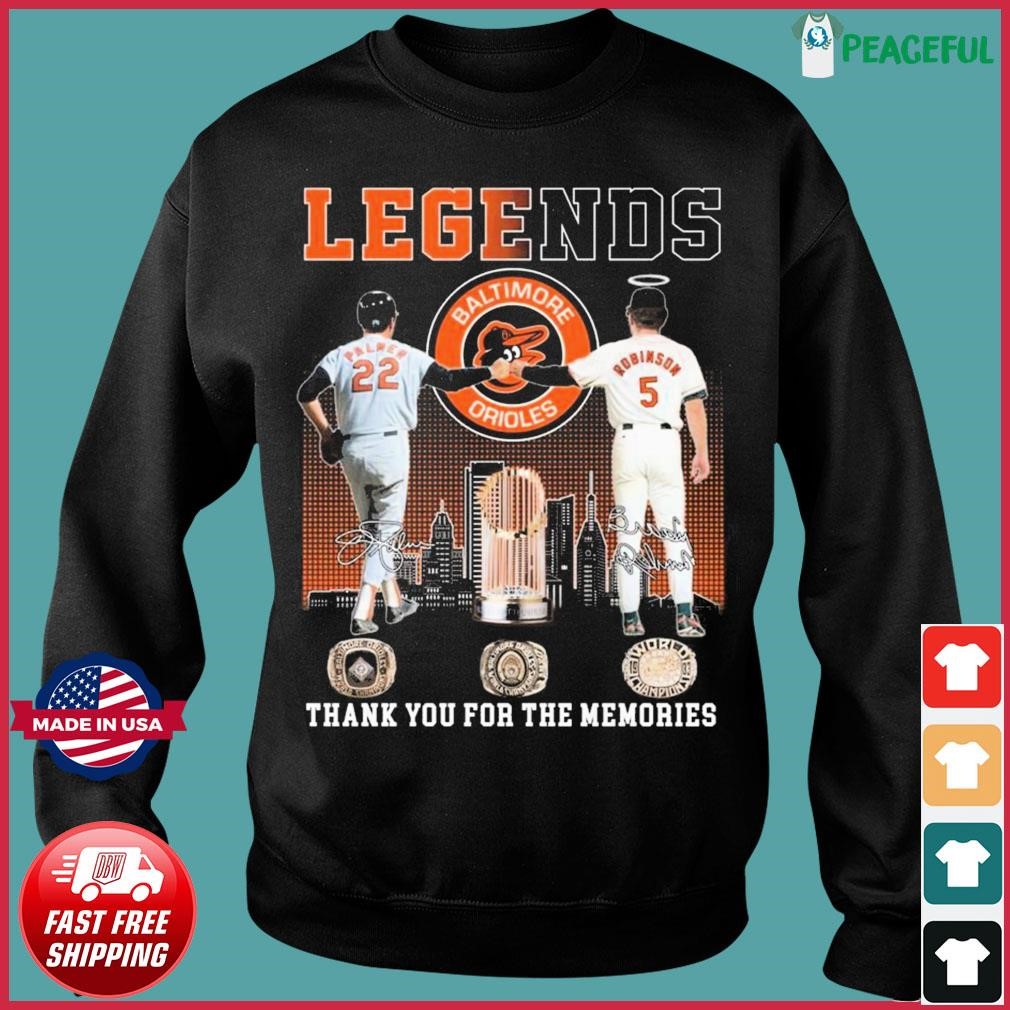 Legends Baltimore Orioles Palmer And Robinson Thank You For The Memories  Signatures T-shirt,Sweater, Hoodie, And Long Sleeved, Ladies, Tank Top