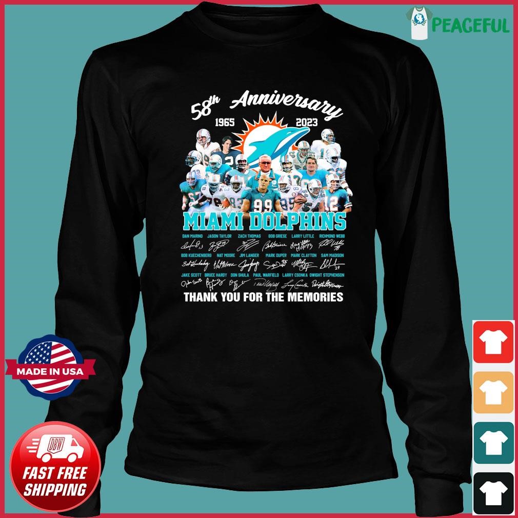 Miami Dolphins 58th Anniversary 1965-2023 Thank You For The Memories  Signatures Shirt, hoodie, sweater, long sleeve and tank top