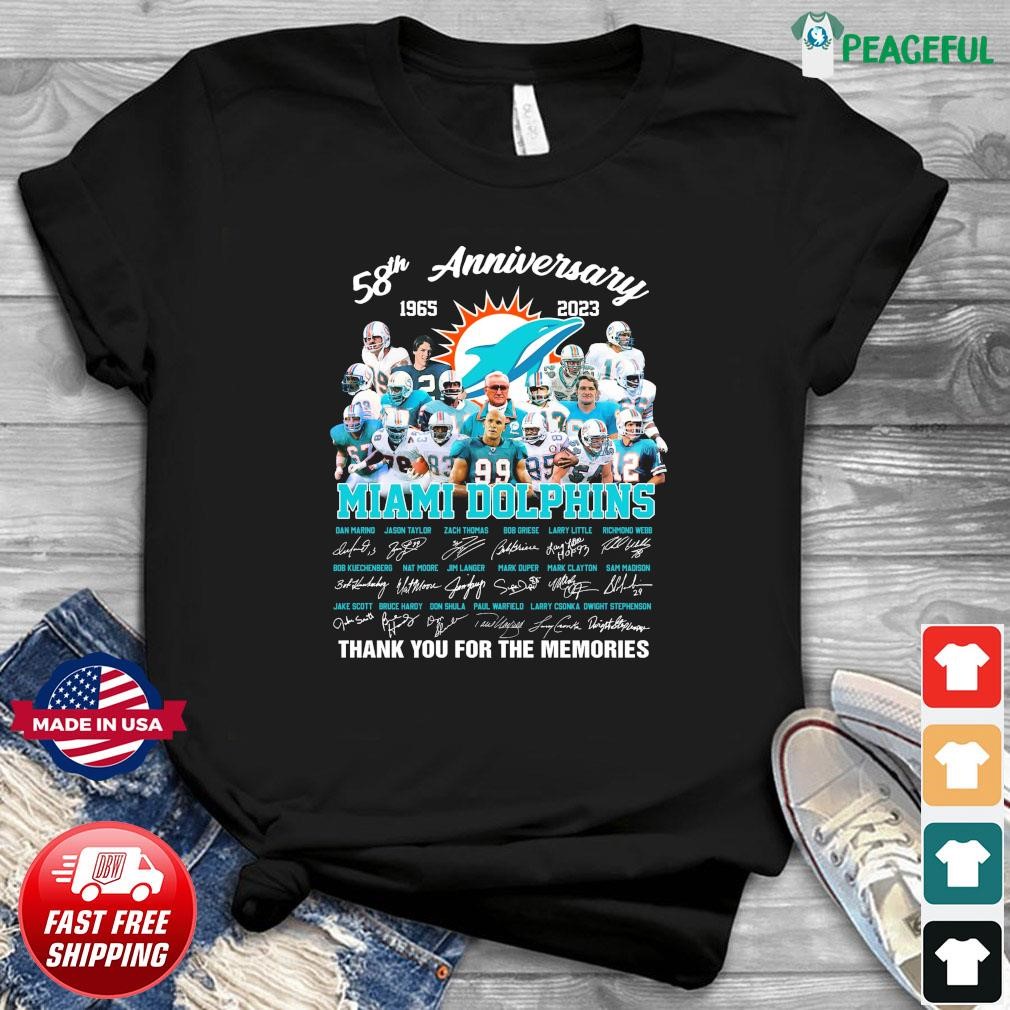 Miami Dolphins 58th Anniversary 1965-2023 Thank You For The Memories  Signatures Shirt, hoodie, sweater, long sleeve and tank top