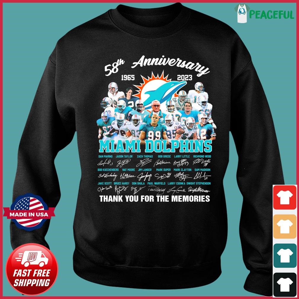 Miami Dolphins 58th Anniversary 1965-2023 Thank You For The Memories  Signatures Shirt, hoodie, sweater, long sleeve and tank top