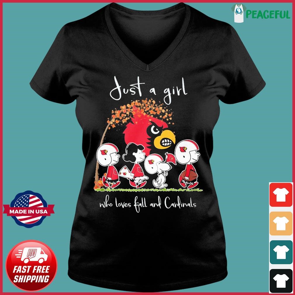 Peanuts Characters Just A Girl Who Loves Fall And Louisville Cardinals Shirt,  hoodie, sweater, long sleeve and tank top