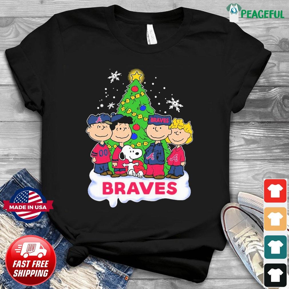 Peanuts Characters Loves Christmas And Atlanta Braves Shirt