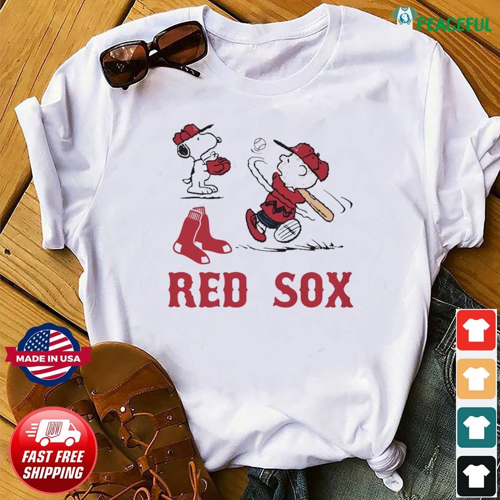 Peanuts Charlie Brown And Snoopy Playing Baseball Boston Red Sox T