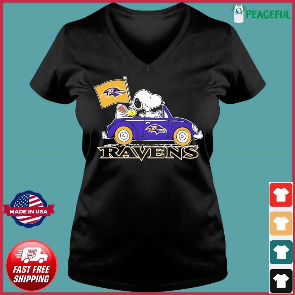 Baltimore Ravens Snoopy and Charlie Brown with Woodstock cartoon T