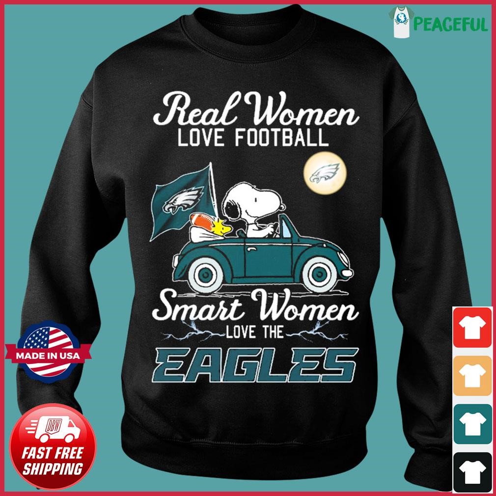 Real Women Love Football Smart Women Love The Peanuts Snoopy And Woodstock Philadelphia  Eagles On Car Shirt, hoodie, sweater, long sleeve and tank top