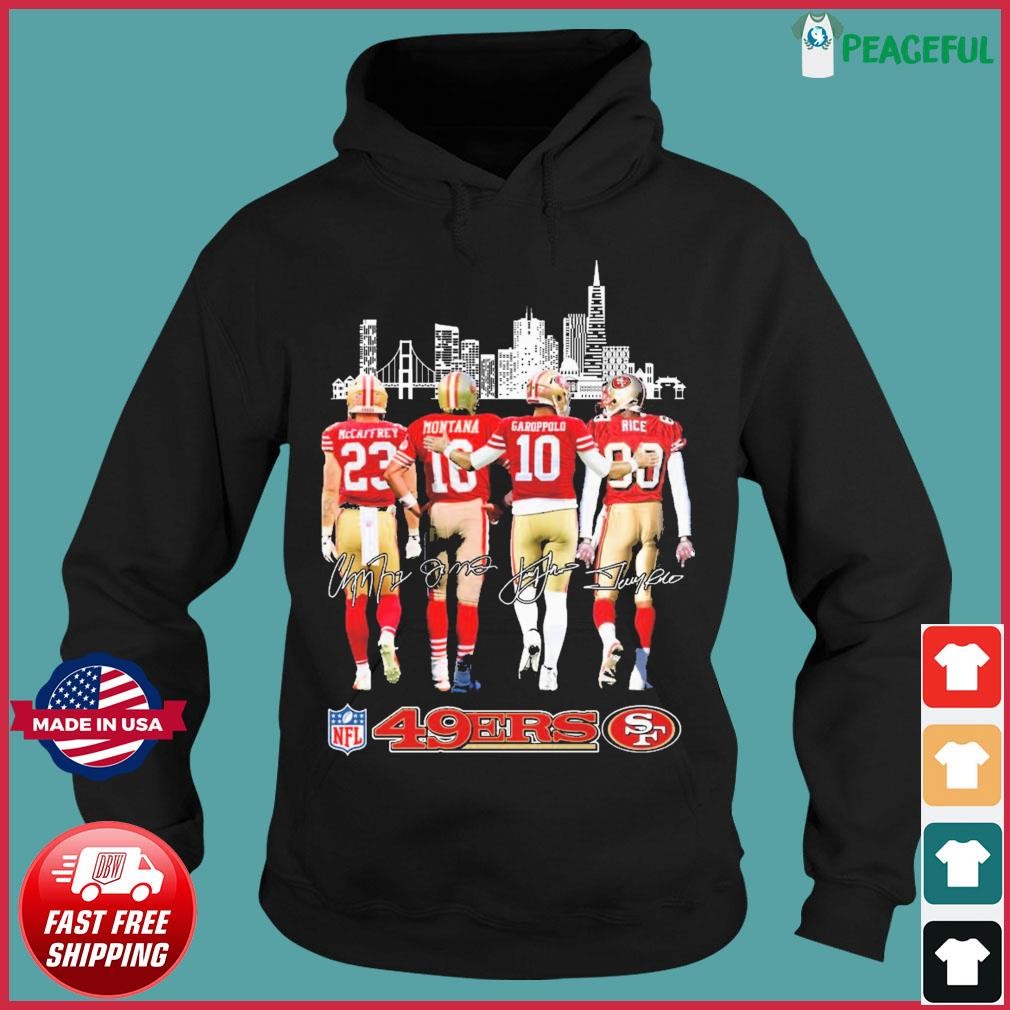 San Francisco 49ers Skyline Mccaffrey Montana Garoppolo And Rice Signatures  Shirt, hoodie, sweater, long sleeve and tank top