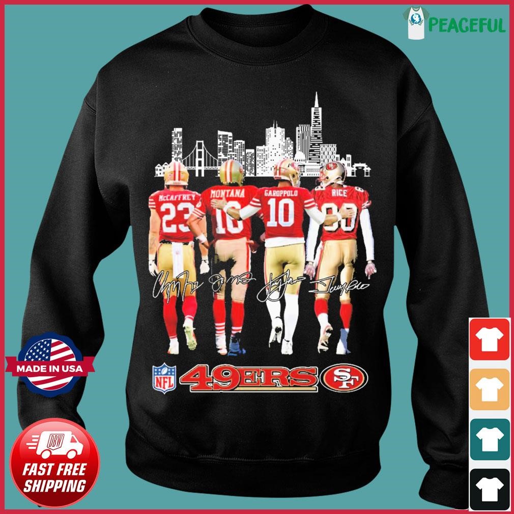 San Francisco 49ers Skyline Mccaffrey Montana Garoppolo And Rice Signatures  Shirt, hoodie, sweater, long sleeve and tank top