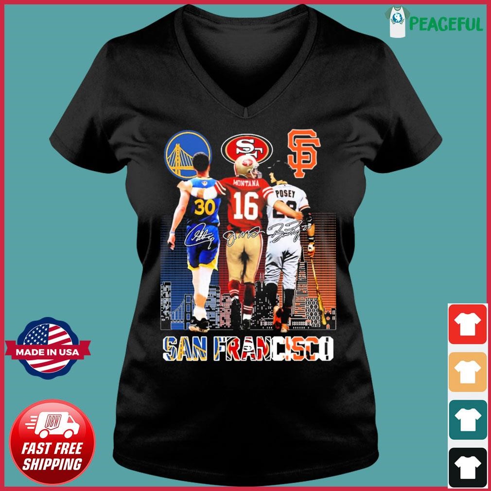 San Francisco 49ers And Giants Joe Montana Buster Posey Signatures Unisex T- Shirt - Teeruto