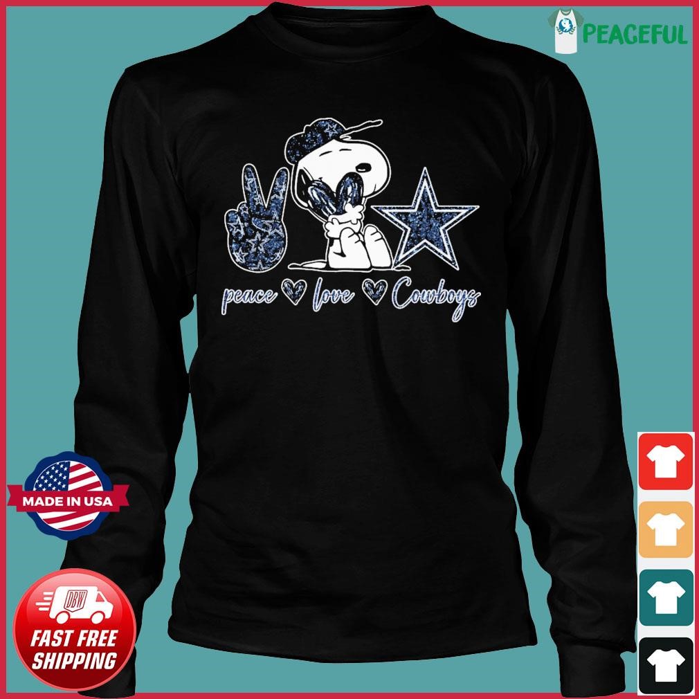 Snoopy dog peace love Cowboys glitter shirt, hoodie, sweater and v