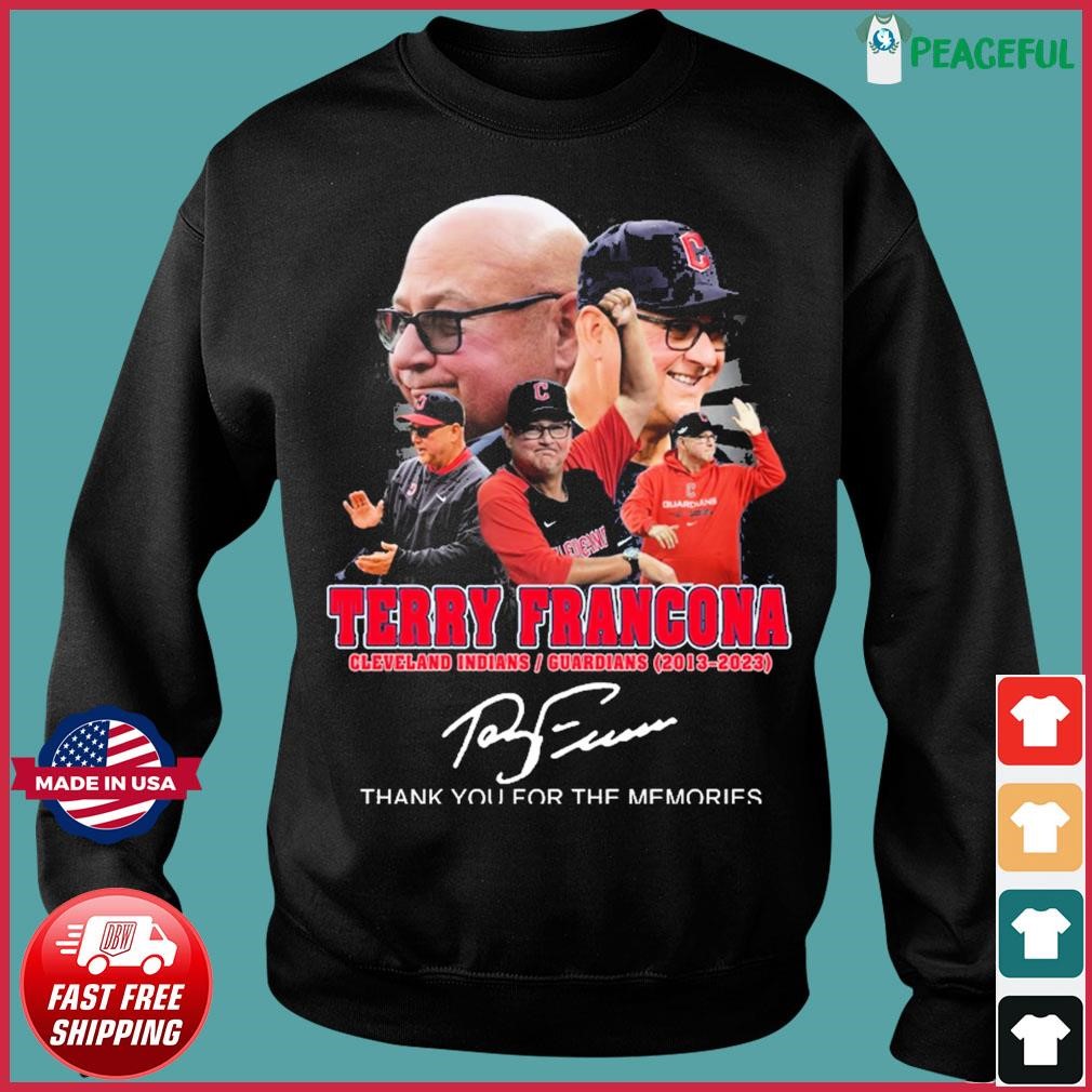 Terry Francona Cleveland Indians Guardians 2013 – 2023 Thank You For The  Memories Signature T-Shirt