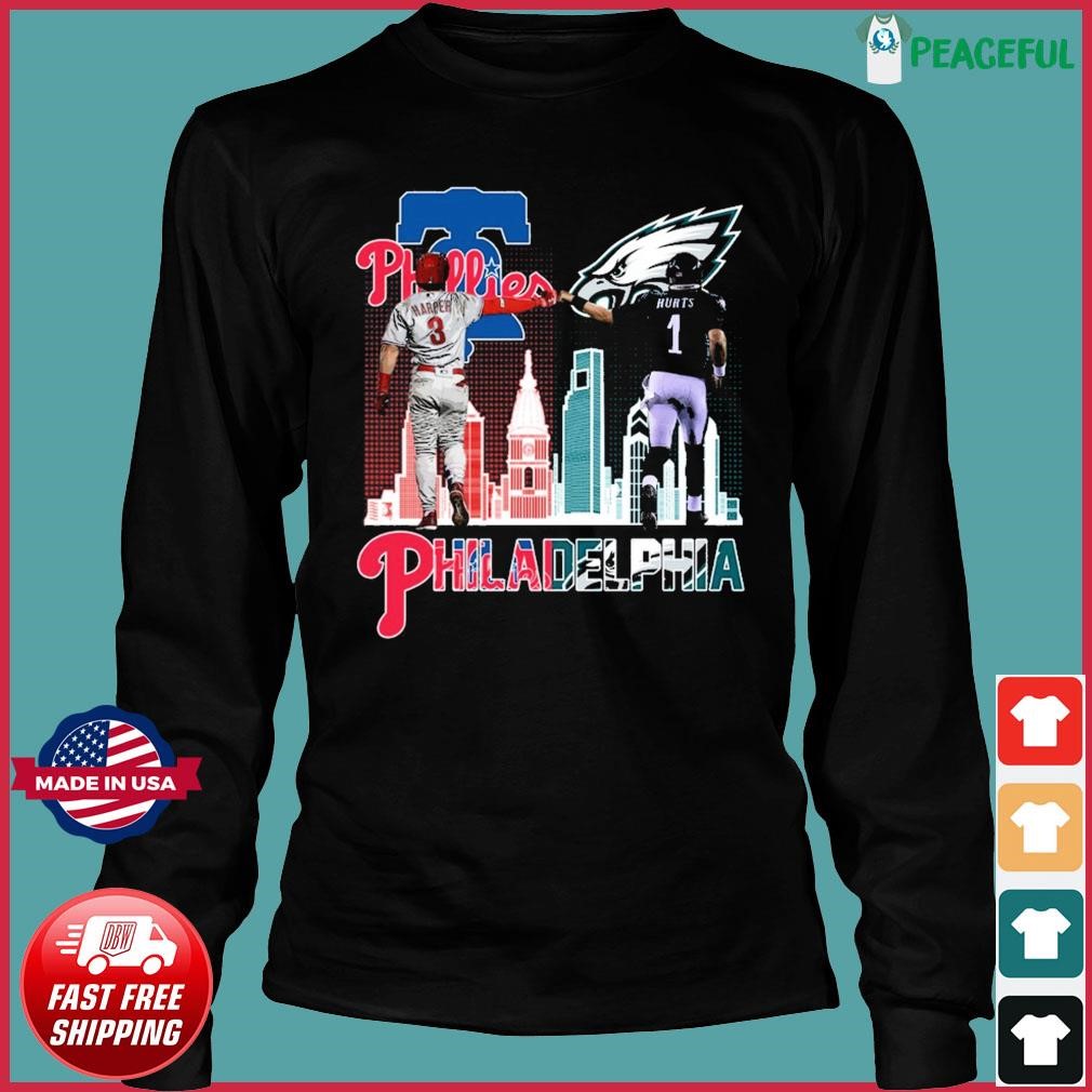 Philadelphia Phillies Bryce Harper And Philadelphia Eagles Jalen Hurts  Skylines Signatures 2023 T-shirt,Sweater, Hoodie, And Long Sleeved, Ladies,  Tank Top