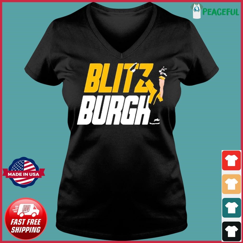 Aj Burnett Wearing Blitz Burgh T-Shirt - ShirtsOwl Office