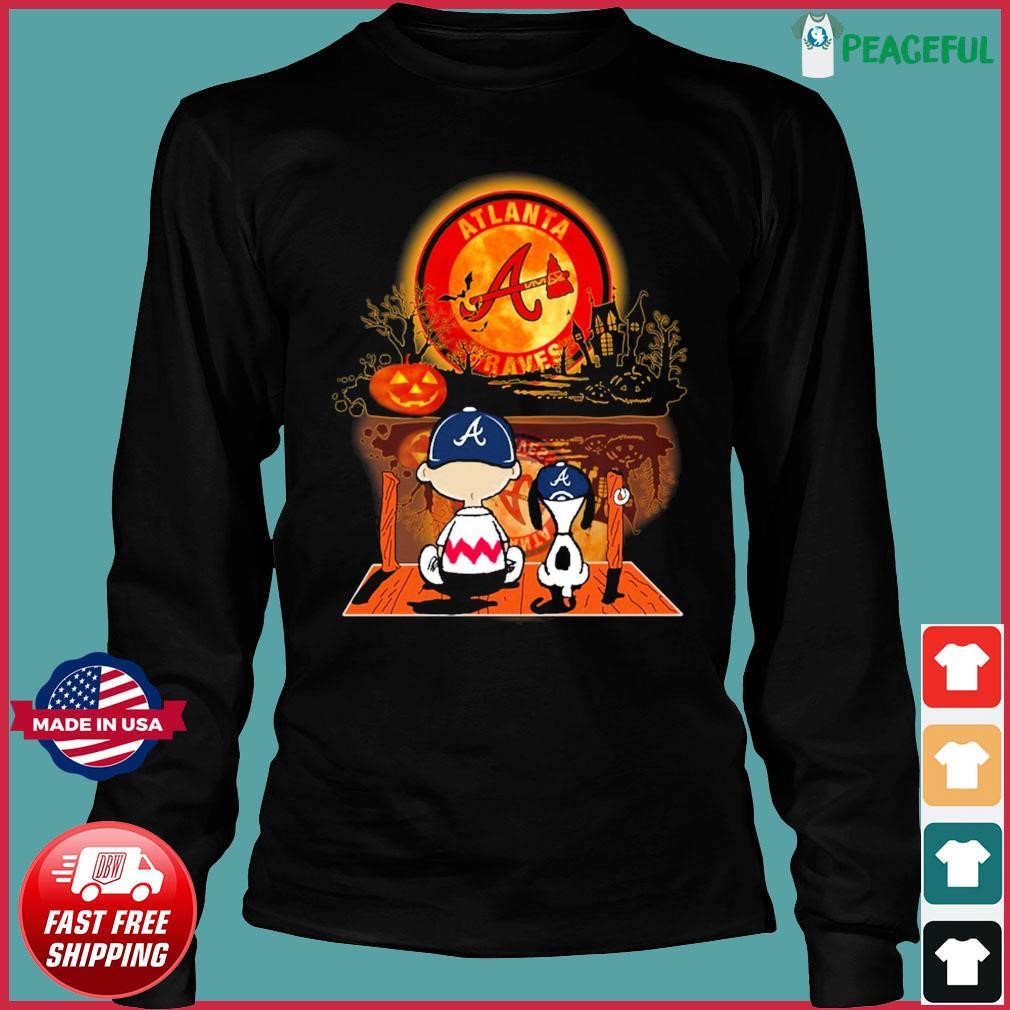 Atlanta Braves Peanuts Snoopy and Charlie Browns Watching Halloween Shirt,  hoodie, sweater and long sleeve