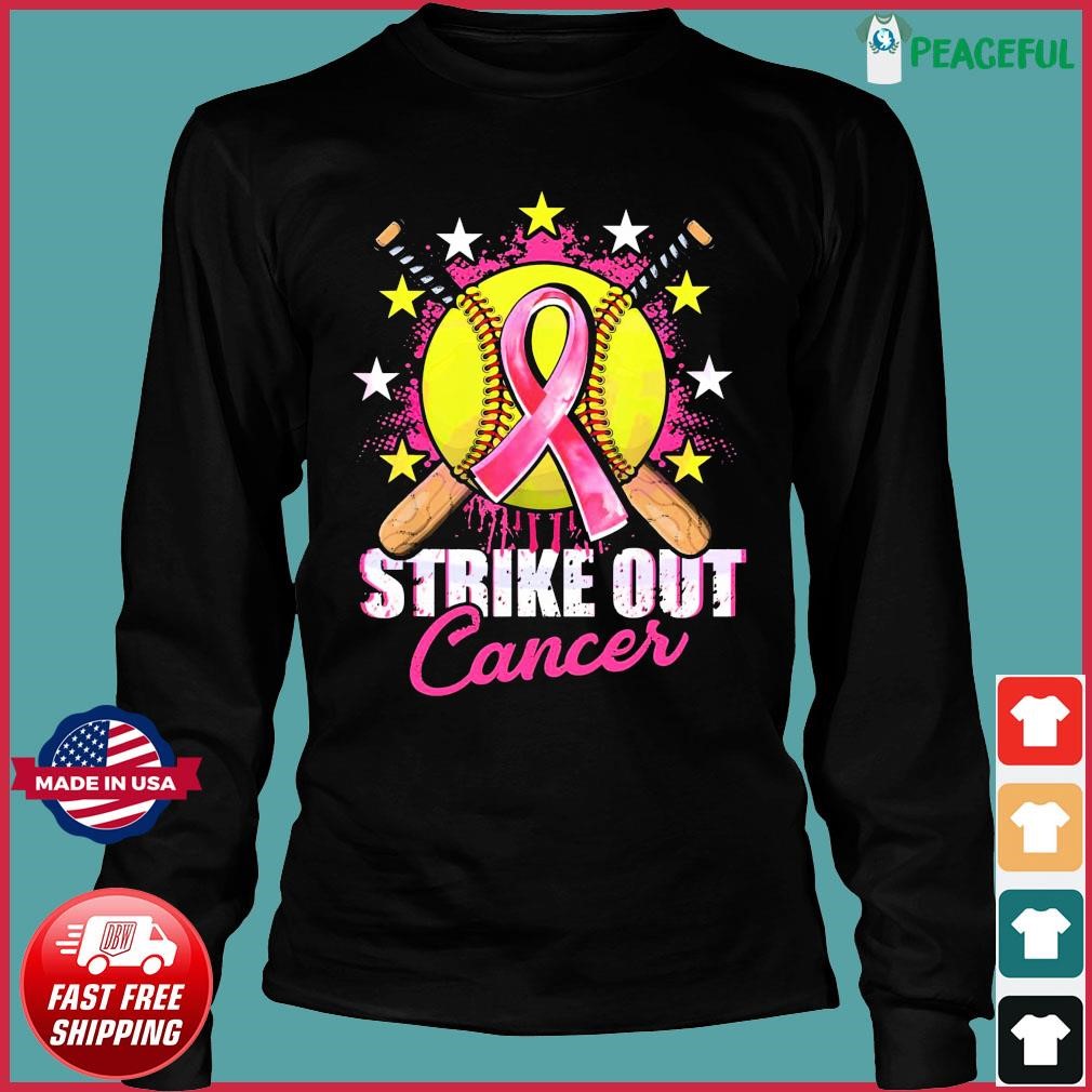 Baseball Strike Out Cancer Pink Ribbon Softball Shirt, hoodie, sweater,  long sleeve and tank top