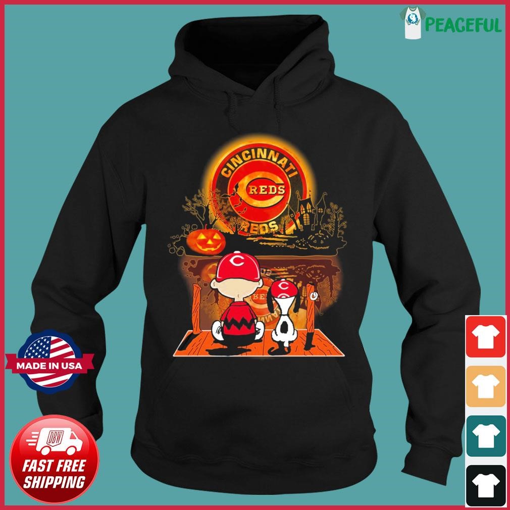 Cincinnati Reds Peanuts Snoopy and Charlie Browns Watching Halloween Shirt,  hoodie, sweater, long sleeve and tank top