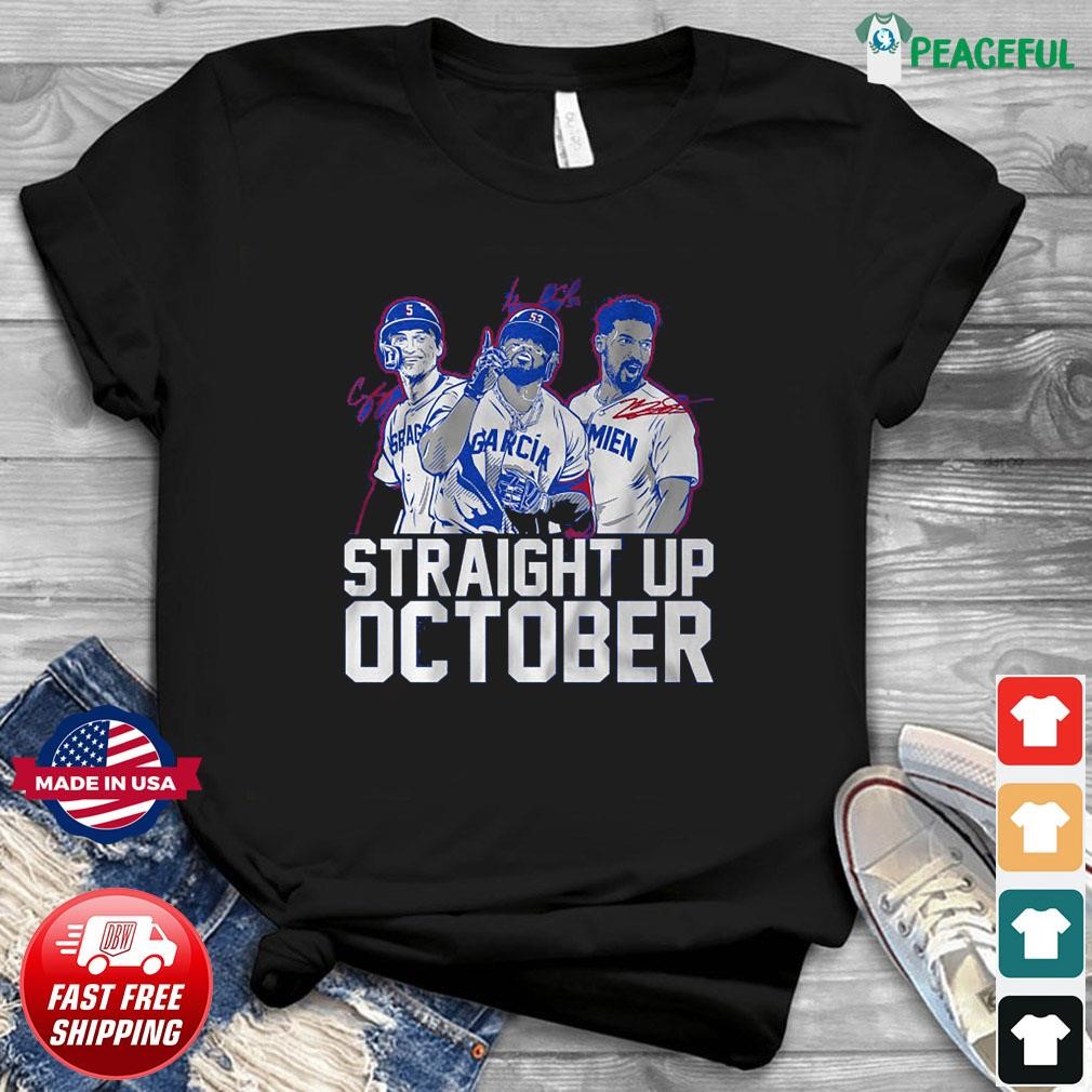 Corey Seager Marcus Semien and adolis Garcia Straight Up October Shirt