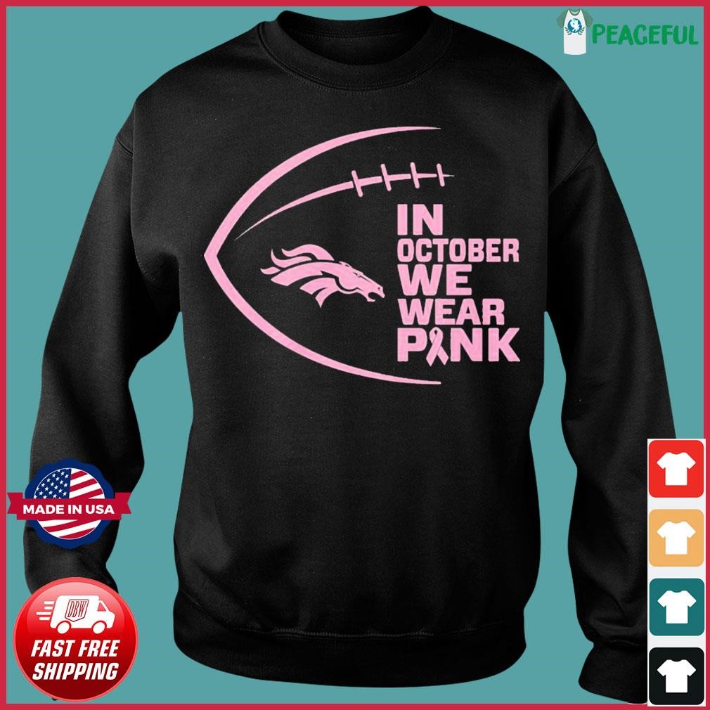 Pumpkin Denver Broncos In October We Wear Pink Breast Cancer Awareness T- Shirt - TeeNavi