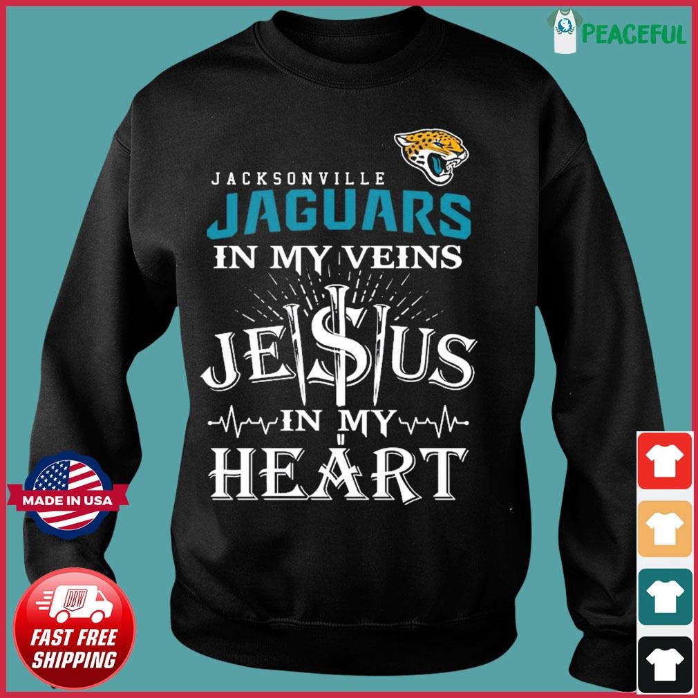 Jaguars in my veins Jesus in my heart 2023 shirt, hoodie, longsleeve,  sweatshirt, v-neck tee