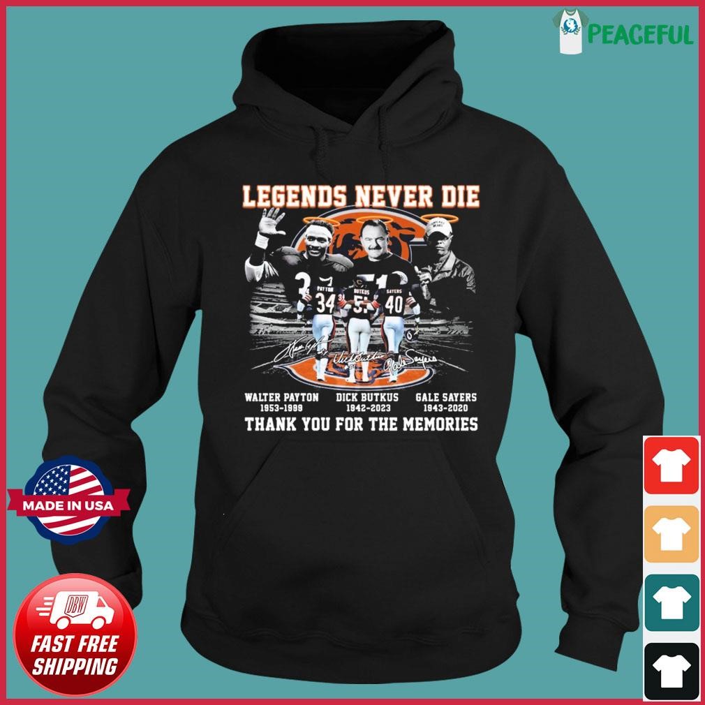 Gale sayers 40 legends never die 1943 2020 thank you for the memories shirt,  hoodie, sweater, long sleeve and tank top