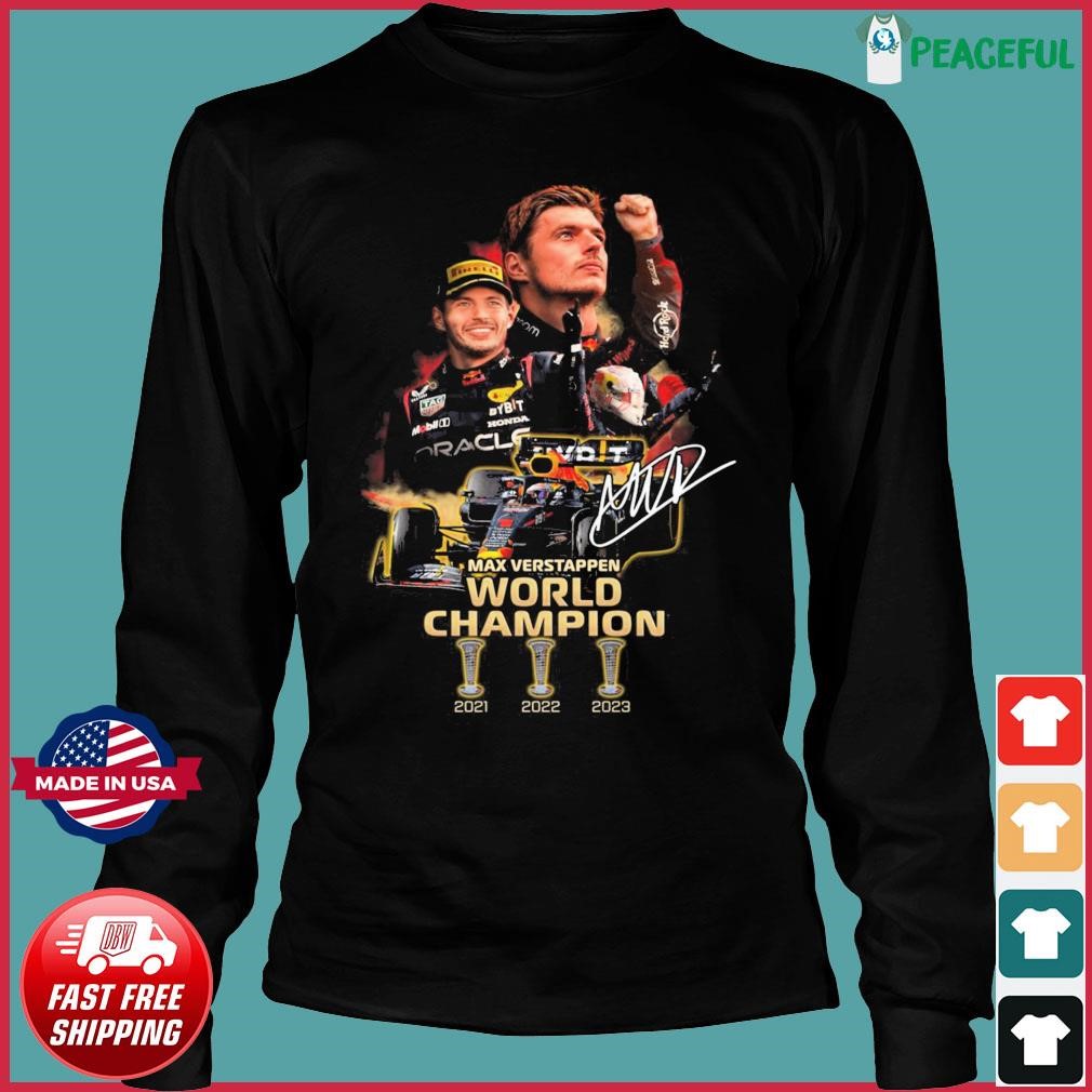 Official max Verstappen 2023 World Champion 2021 2022 2023 Signature Shirt,  hoodie, sweater, long sleeve and tank top