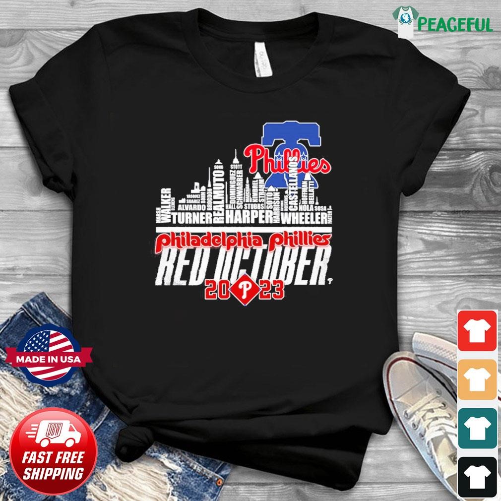Philadelphia Phillies Red October 2023 Skyline Players Name Shirt, hoodie,  sweater, long sleeve and tank top