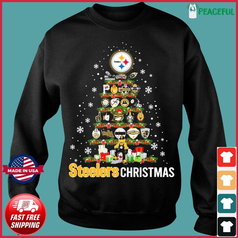 The Peanut Pittsburgh Steelers Christmas tree Merry Christmas shirt,  hoodie, sweater, long sleeve and tank top