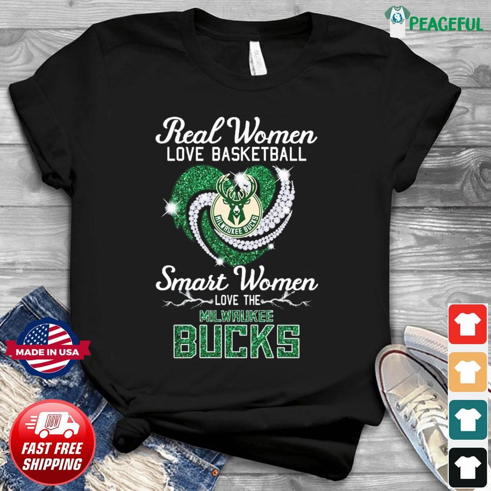 Real Women Love Basketball Smart Women Love The Milwaukee Bucks Heart  Diamonds Shirt, hoodie, sweater, long sleeve and tank top