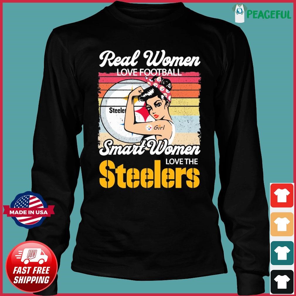 Original Real Women Love Football Smart Women Love The Pittsburgh Steelers  Diamond Heart T-shirt,Sweater, Hoodie, And Long Sleeved, Ladies, Tank Top