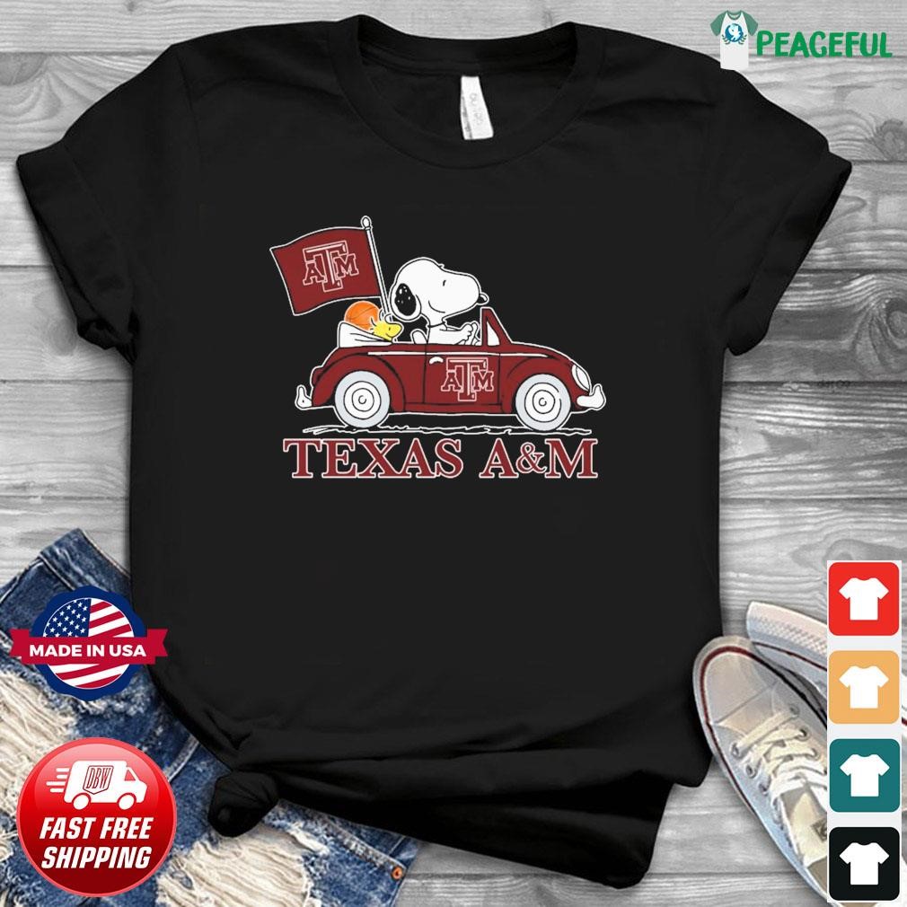 Snoopy and Woodstock driving car Texas A&M shirt - Limotees