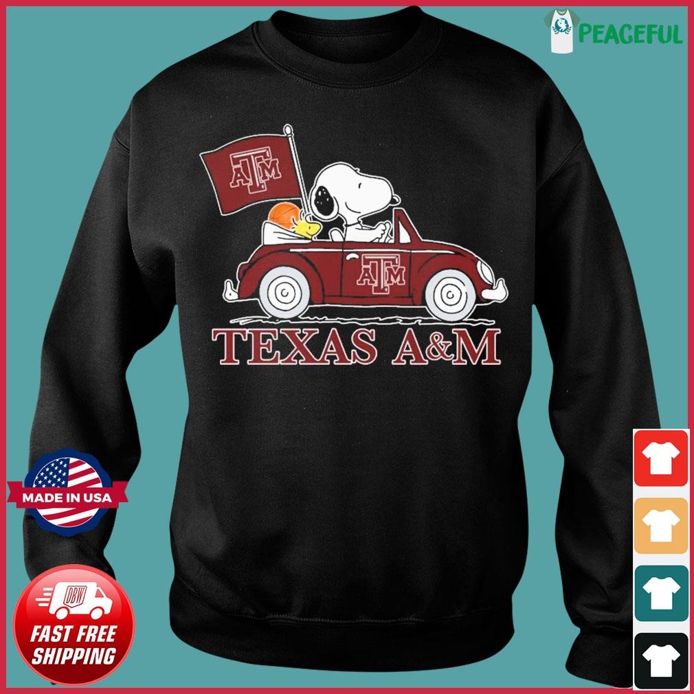 Snoopy and Woodstock driving car Texas A&M shirt - Limotees