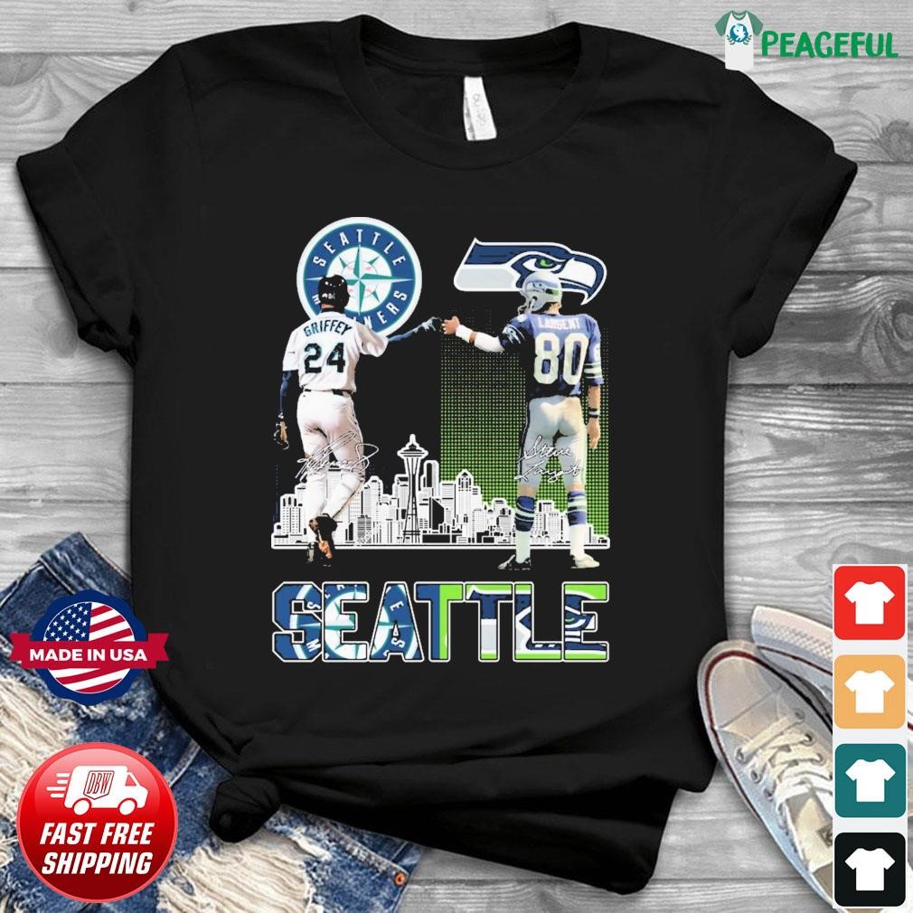 Ken Griffey Jr. And Steve Largent Seattle Mariners And Seahawks City  Skyline Signatures Shirt, hoodie, sweater, long sleeve and tank top