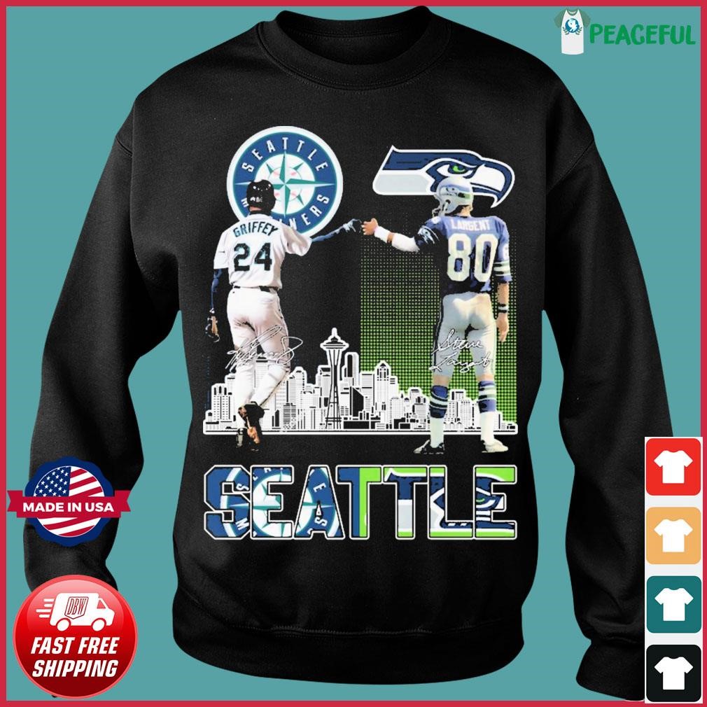 Seattle Mariners Ken Griffey Jr. and Seattle Seahawks Steve Largent Seattle  city signature shirt, hoodie, sweater, long sleeve and tank top