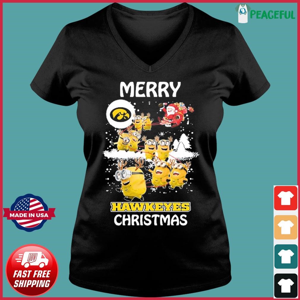 Iowa Santa Claus Minion Merry Hawkeyes Christmas Shirt Ladies V-neck Tee.jpg