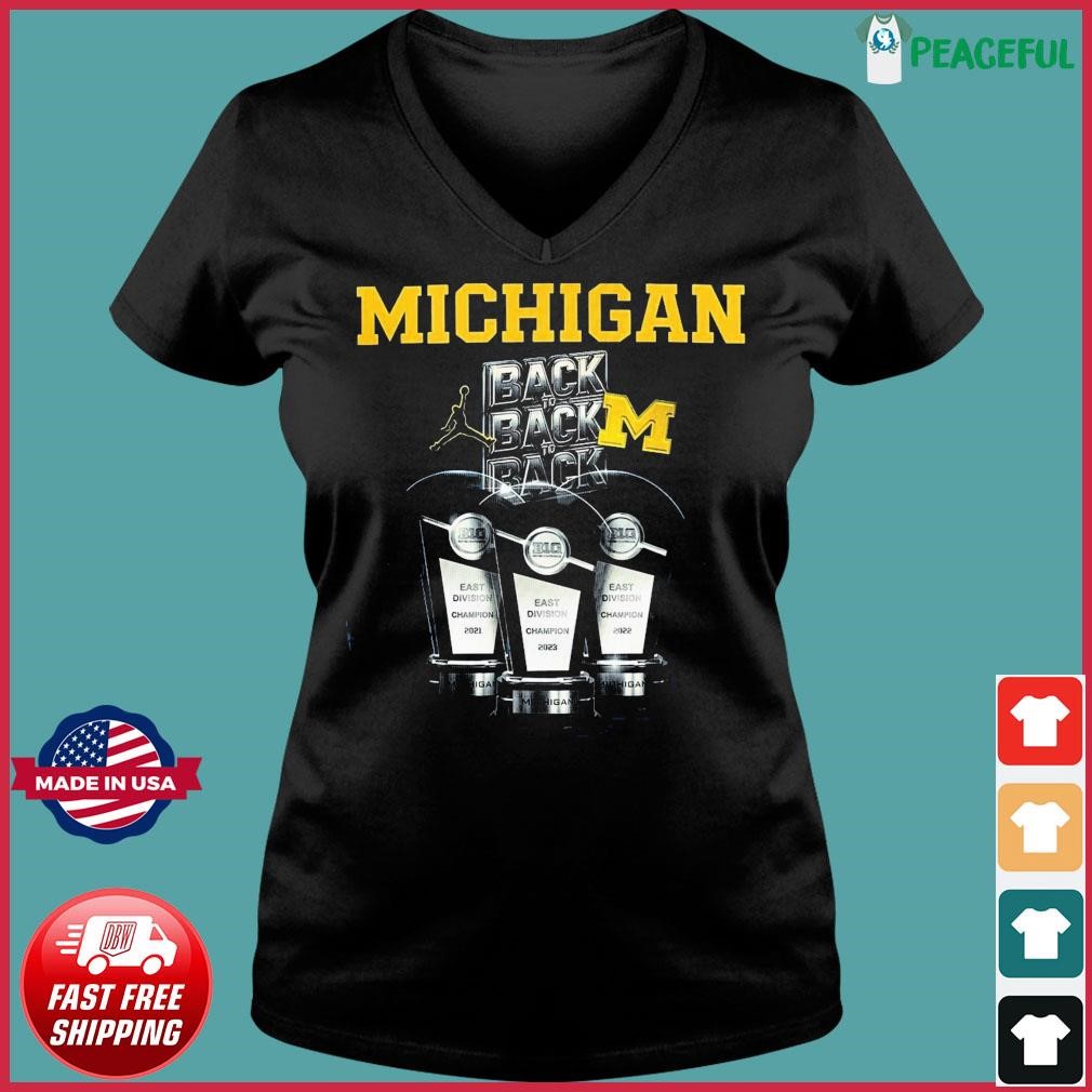 Michigan Football Back To Back To Back Big Ten East Champions Trophy Shirt Ladies V-neck Tee.jpg