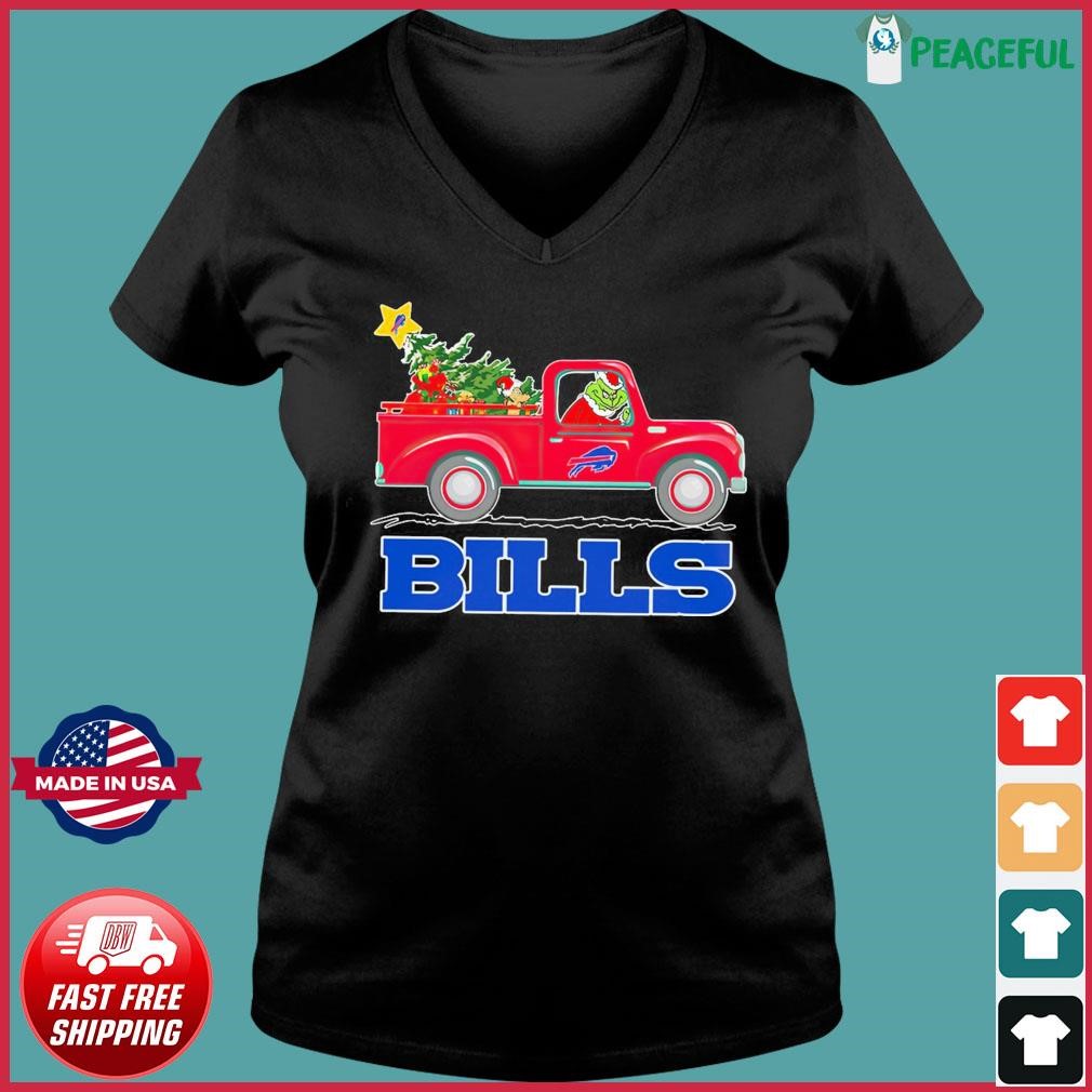 NFL Buffalo Bills Santa Grinch Driving Truck Christmas Shirt Ladies V-neck Tee.jpg