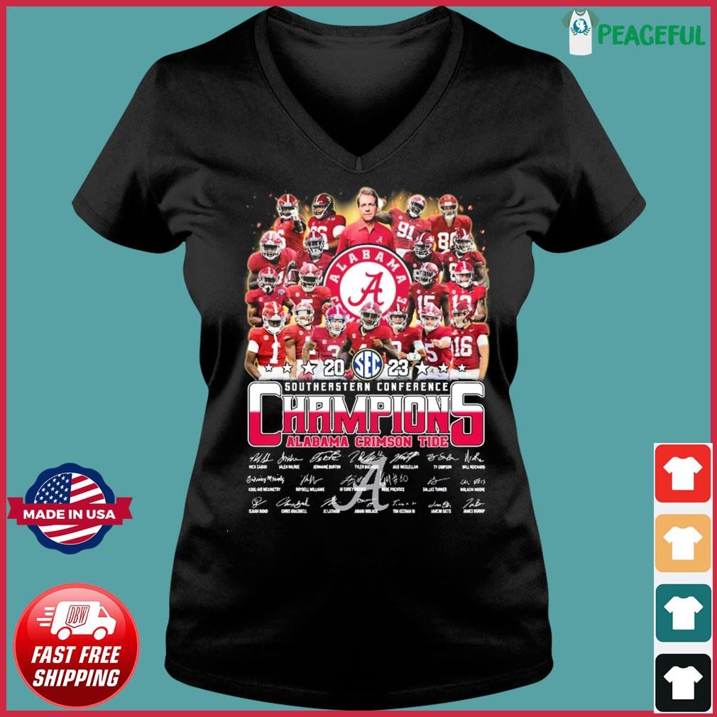 2023 SEC Southeastern Conference Champions Alabama Crimson Tide Football Team Signatures Shirt Ladies V-neck Tee.jpg