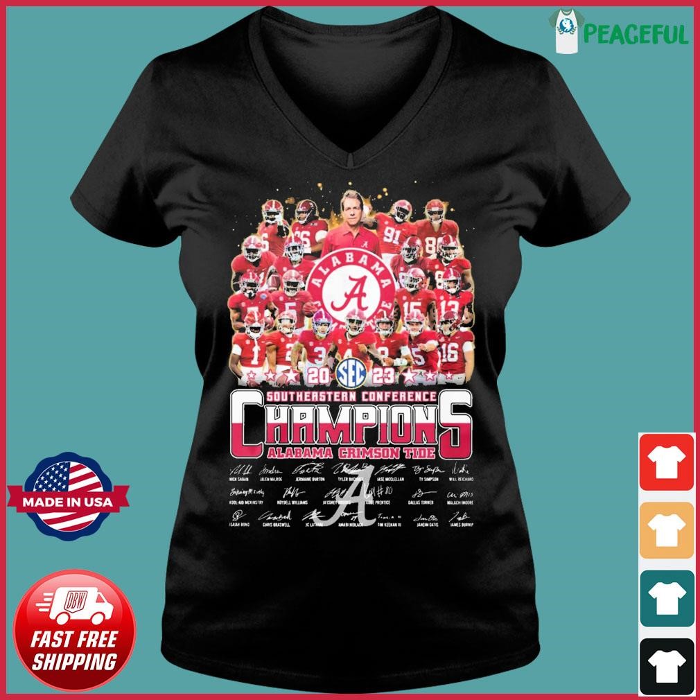 Alabama Crimson Tide Team 2023 SEC Football Champions Signatures Shirt Ladies V-neck Tee.jpg